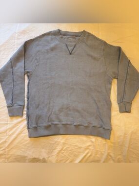Aerie Dusty Blue Waffle Knit Crewneck Sweatshirt Cozy Minimalist Top Small